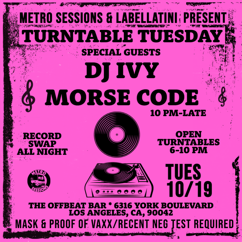 Turntable Tuesday flyer featuring Morse Code and DJ Ivy