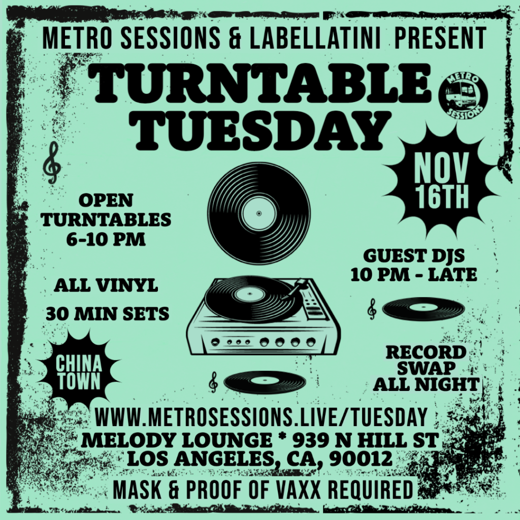 Turntable Tuesday flyer from Nov 2021