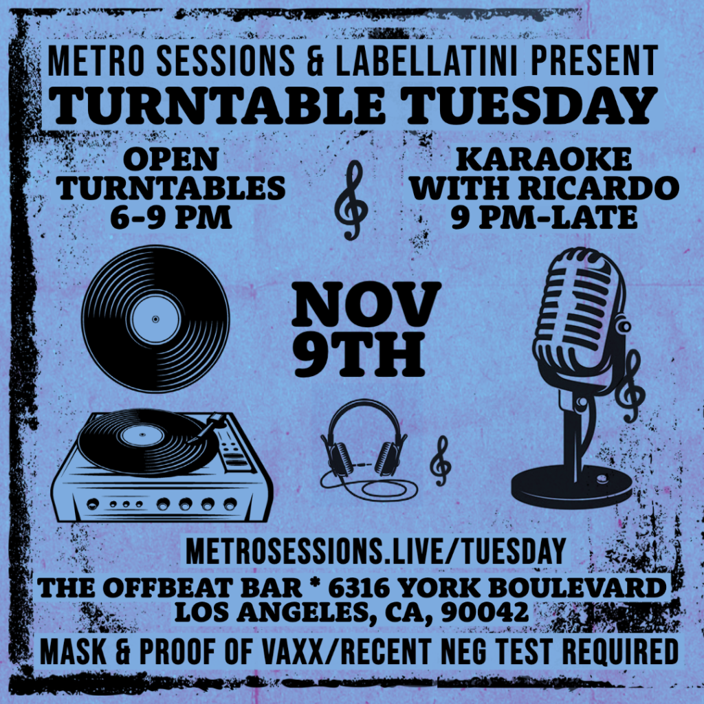 Turntable Tuesday flyer featuring karoake from November 2021